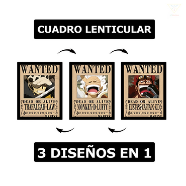 Cuadro Lenticular - One Piece - Se busca Luffy, Kid, Law