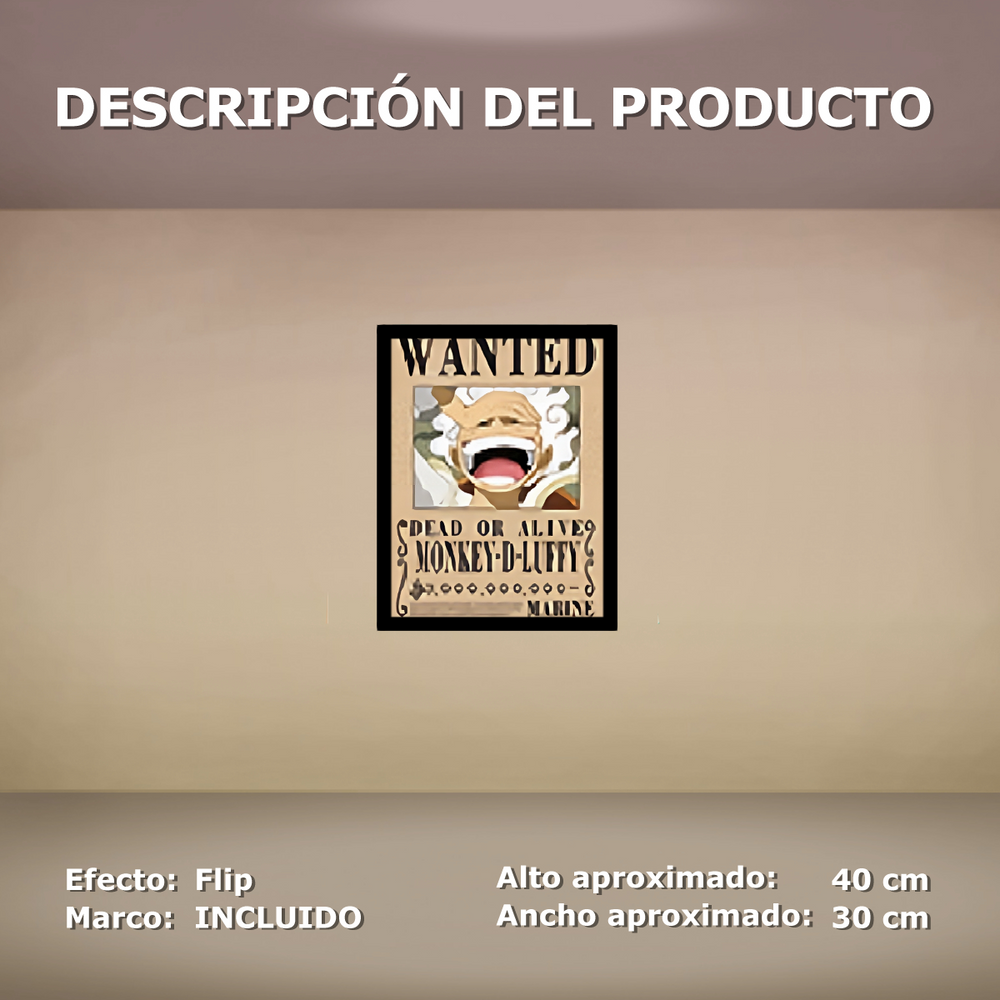 Cuadro Lenticular - One Piece - Se busca Luffy, Kid, Law