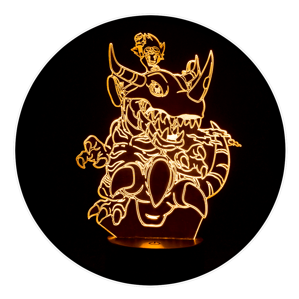 Lámpara Led Tai y Greymon Digimon Base Negra con Aplicación