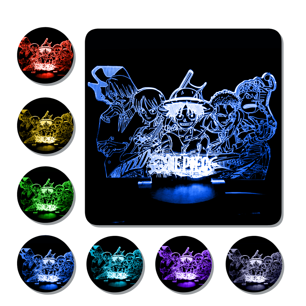 Lámpara Led Luffy Sanji Zoro Nami One Piece Base Negra