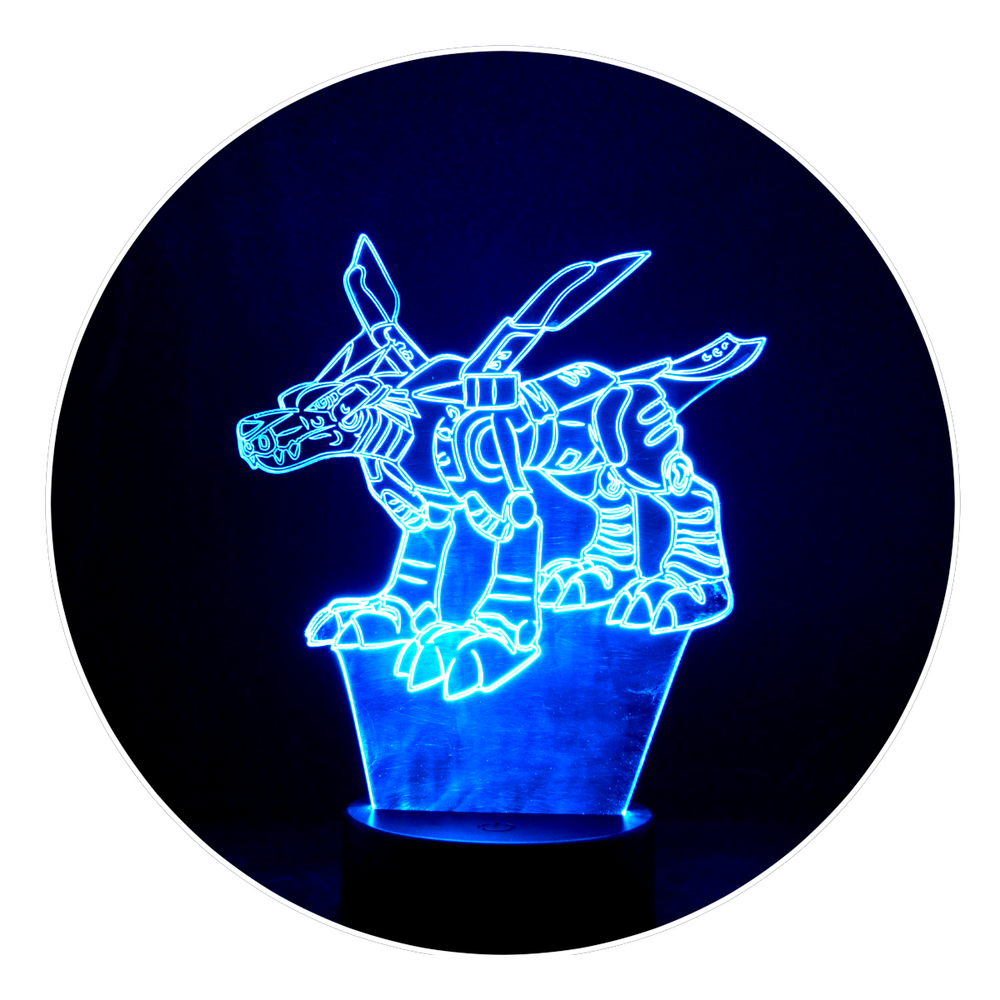 Lámpara Led Metalgarurumon Digimon Base Negra con Aplicación