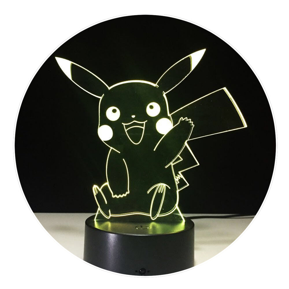Lámpara Led Pikachu Saludando Base Negra con Aplicación
