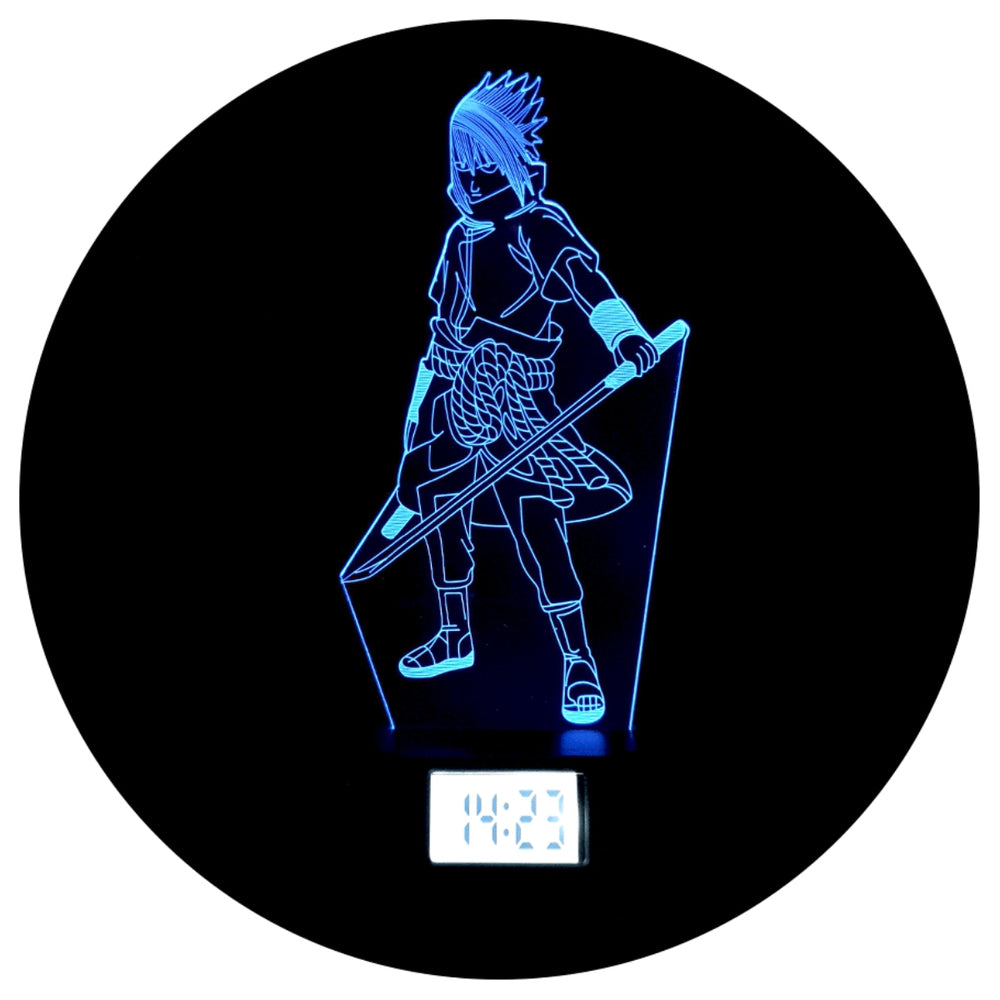 Lámpara 3d Sasuke Espada Base Reloj con Alarma