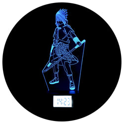 Lámpara 3d Sasuke Espada Base Reloj con Alarma