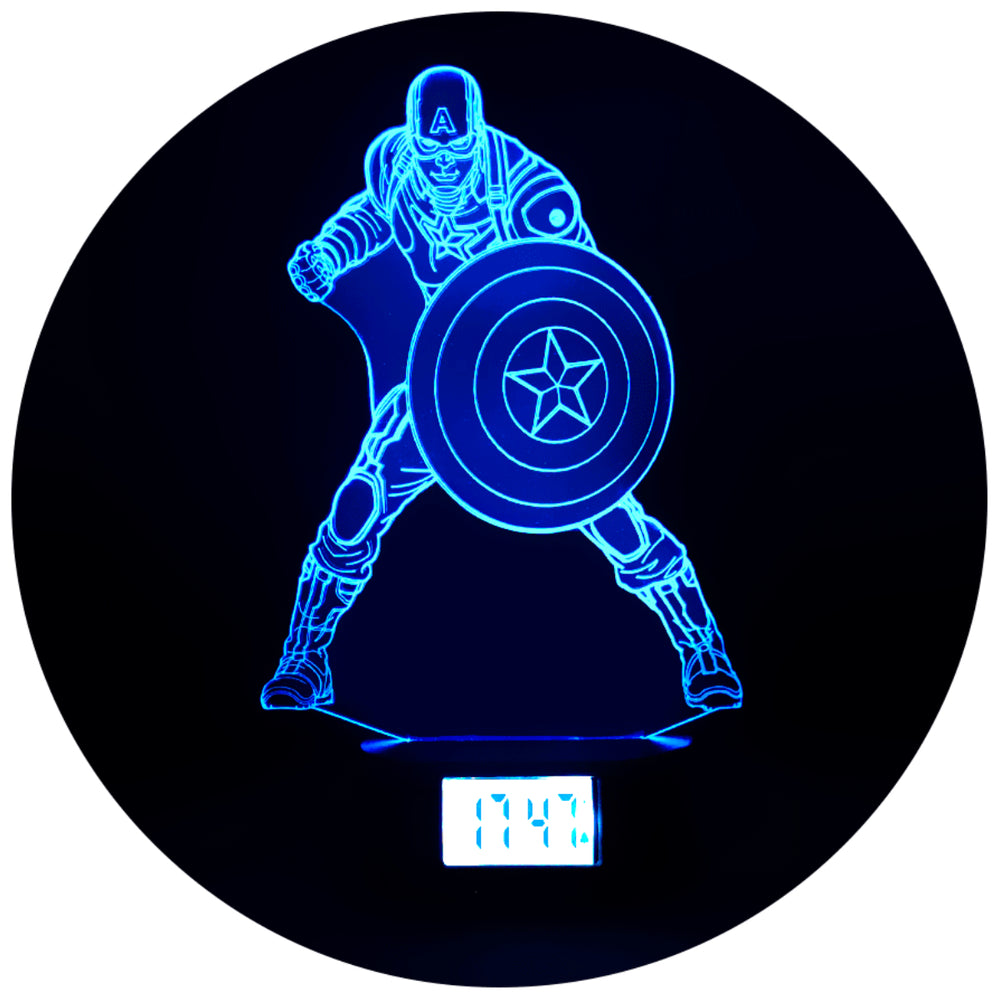Lámpara Led Capitán America Escudo Base Reloj
