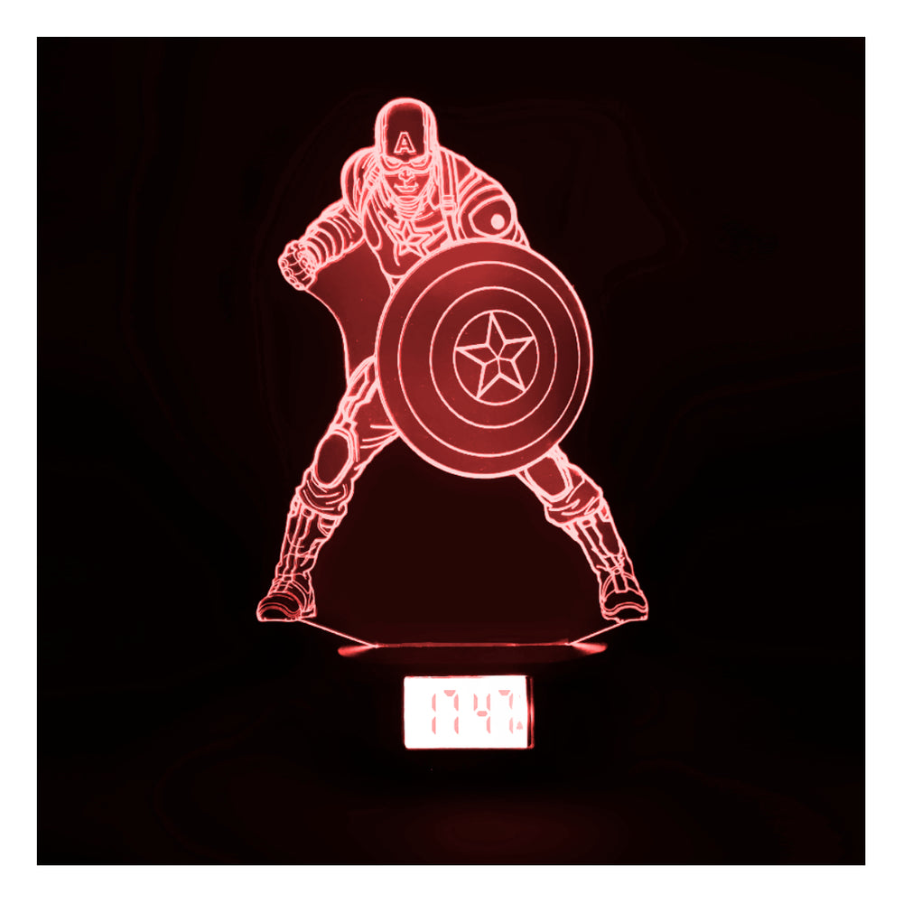 Lámpara Led Capitán America Escudo Base Reloj