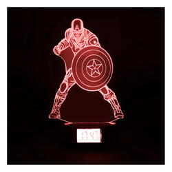 Lámpara Led Capitán America Escudo Base Reloj