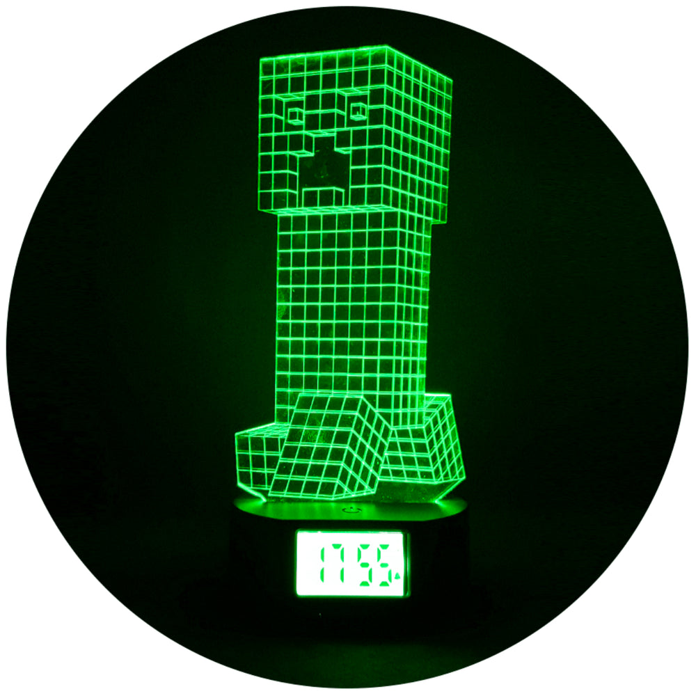 Lámpara Led Creeper Minecraft Base Reloj Usb