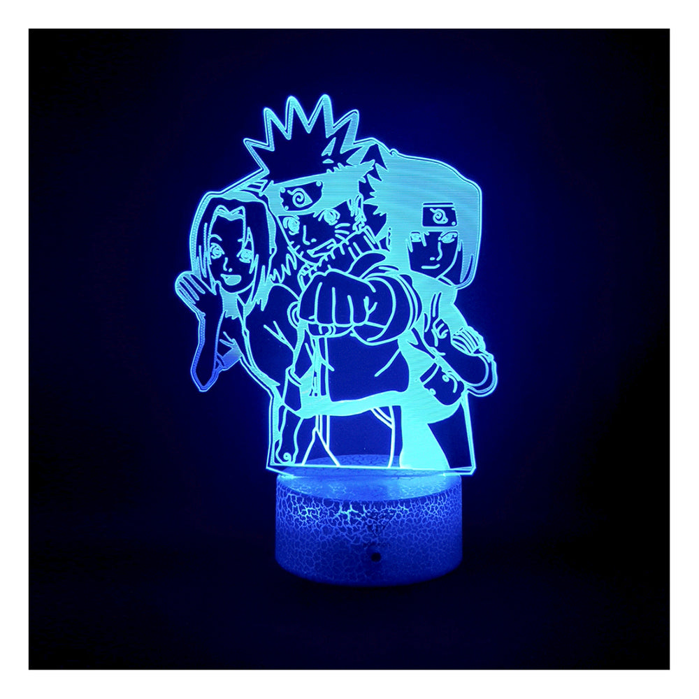 Lámpara Ilusión 3d Naruto, Sasuke y Sakura Base Agrietada